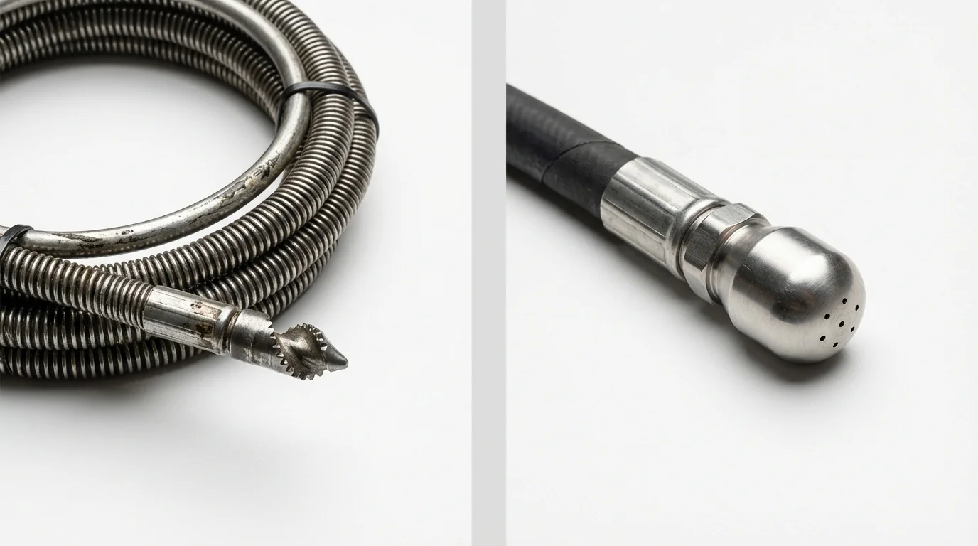 Drain snake cable and hydro jetting nozzle used for drain cleaning in Oakland, TN